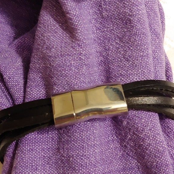 Black Leather & Silver Charm Friendship Bracelet - Picture 7 of 7